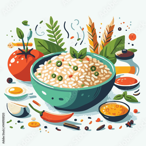 food, rice, risotto, dish, dinner, meal, plate, gourmet, italian, cuisine, lunch, cheese, parmesan, healthy, background, delicious, traditional, tasty, cooked, homemade, vegetable, recipe, top view, m