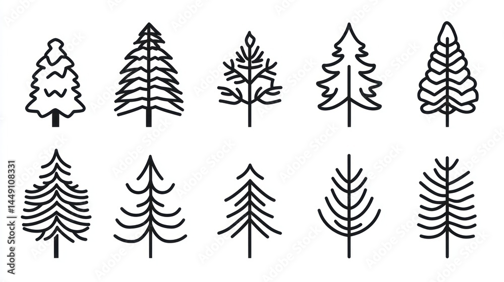 Obraz premium Simple Line Art Christmas Tree Icons