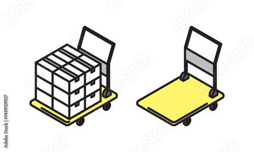 シンプル　イラスト　台車と荷物のイメージのベクターイラスト
