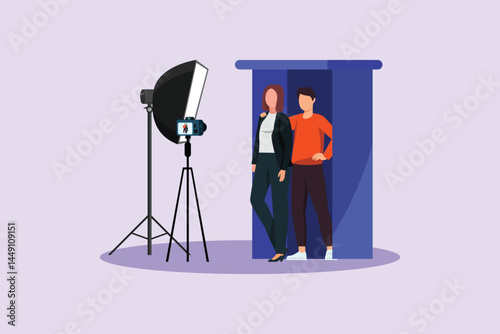 Photo Box Session Concept. Colored flat vector illustration isolated