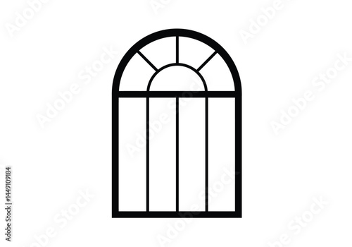 Arch window silhouette. This image shows an arch window silhouette design, also known as an arched window or rounded window. Vector clipart illustration design.