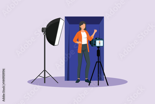 Photo Box Session Concept. Colored flat vector illustration isolated