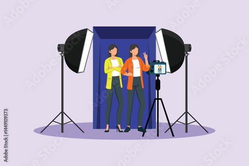 Photo Box Session Concept. Colored flat vector illustration isolated