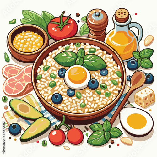 food, rice, risotto, dish, dinner, meal, plate, gourmet, italian, cuisine, lunch, cheese, parmesan, healthy, background, delicious, traditional, tasty, cooked, homemade, vegetable, recipe, top view, m