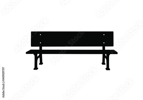 Bench silhouette. This image shows a black silhouette of a bench, also known as a seating structure or outdoor furniture, commonly found in parks or public spaces. Vector clipart illustration design.