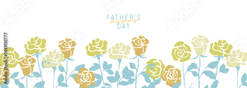 父の日の黄色いバラ素材。ベクターで描いた黄色い薔薇。薔薇のメッセージフレーム。Yellow roses for Father's Day. Yellow roses drawn by vector. Rose message frame.