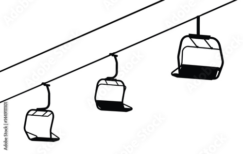 Chair lift silhouette. This image shows a vector clipart illustration design of a chair lift, also known as a ski lift or aerial lift, depicted in silhouette form. Vector clipart illustration design.