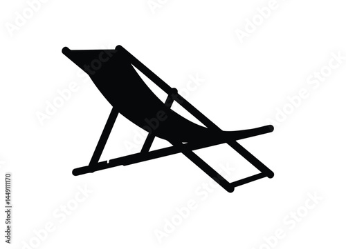Deck chair silhouette. This image shows a silhouette of a deck chair, also known as a beach lounger, symbolizing relaxation and leisure in an outdoor setting. Vector clipart illustration design.