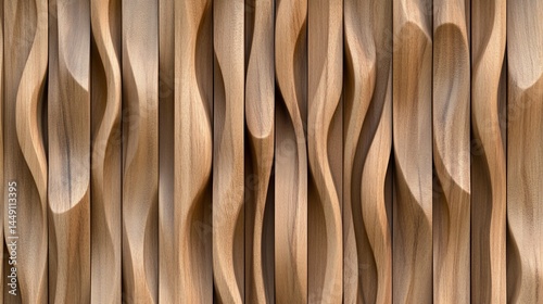 Abstract design of sculpted wooden panels.