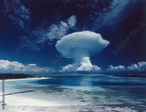Dramatic cloud formation over tranquil beach photo