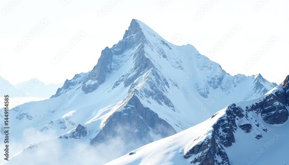 Obraz premium Snow-covered mountain peak against bright white sky, white, peak, pure