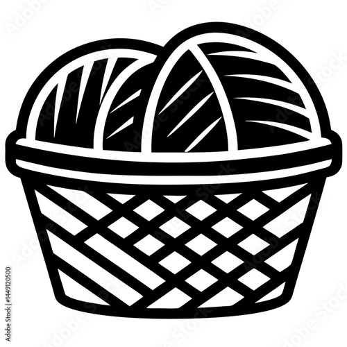 Bread Basket Silhouette Vector Icon for bakery, home baking or food branding themes, ideal for vintage cafe menus, organic labels and rustic packaging