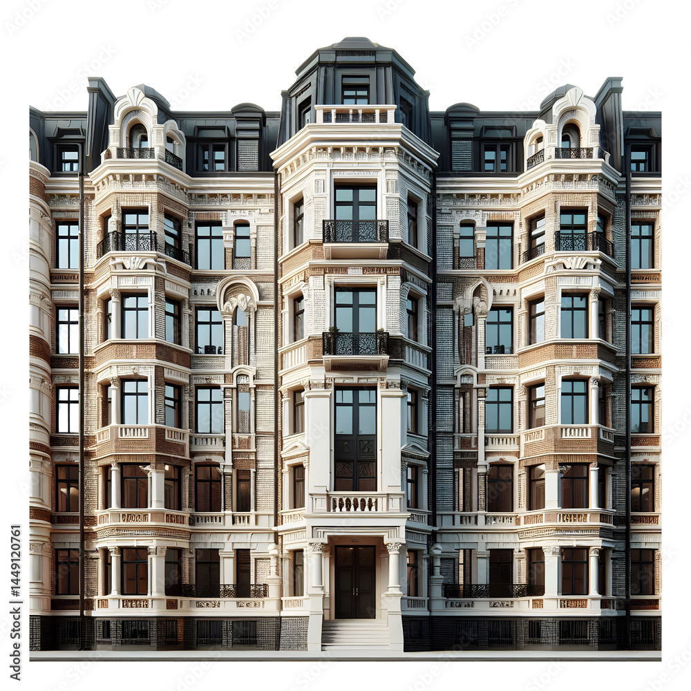 Fototapeta premium Architectural design building facade exterior luxury apartments real estate on transparent background