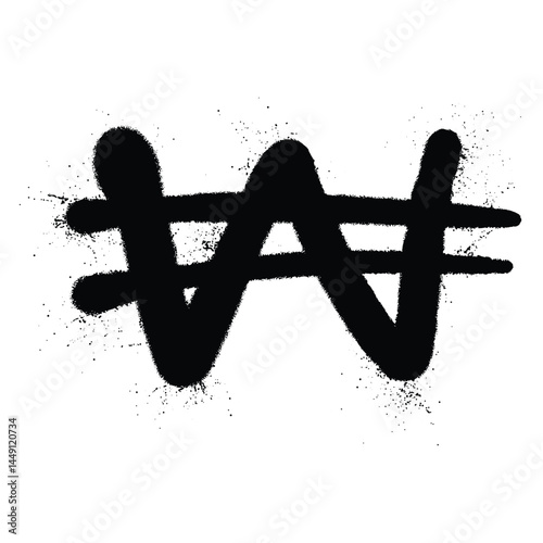 Urban Black Graffiti Style Korean Currency Sign with Spray Texture
