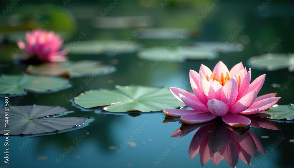 Water lilies bloom in a serene lake, creating a floral pattern on its surface , summer, water lilies, pink Water lilies bloom in a serene lake, creating a floral pattern on its surface , summer, water lilies, pink