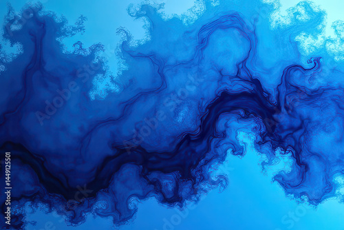 Mesmerizing Ink in Water: Swirling Navy & Deep Sky Blue Patterns in Experimental Photography
