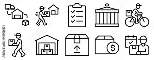 Logistic Icon Set Line Style Collection representing transportation delivery and supply chain management suitable for shipping services warehouse operations and logistics planning platforms
