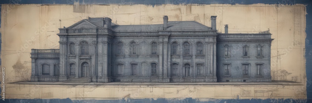 Obraz premium Photo effect on aged blueprint; artistic architectural mockup, stylish, mockup, blueprint