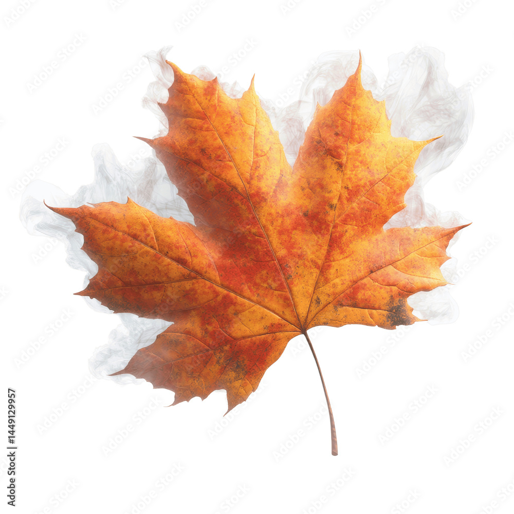 Fototapeta premium Single Autumn Maple Leaf with Partial White Fade Effect