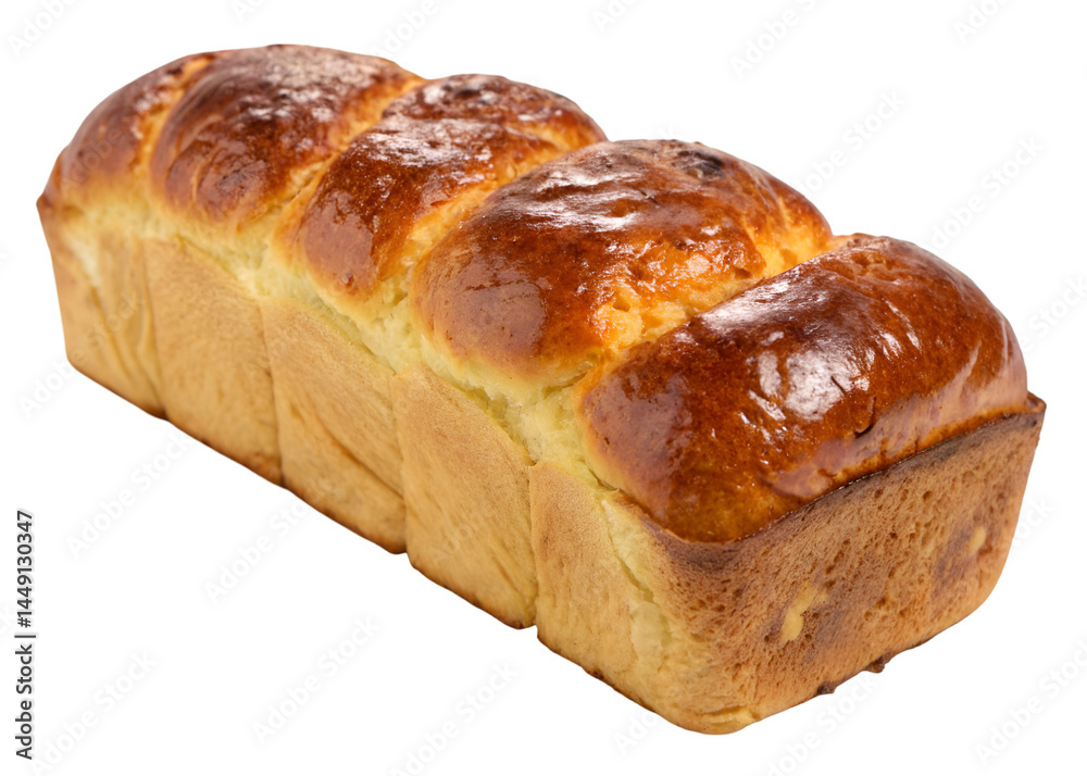 Golden brown brioche loaf with glossy crust and fluffy interior isolated on transparent background.
Golden brown brioche loaf with glossy crust and fluffy interior isolated on transparent background.