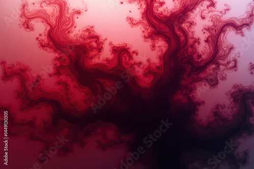 Mesmerizing Ink Swirls: Close-Up Experimental Photography of Maroon and Smoke Blending in Water