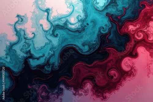 Mesmerizing Ink in Water: Maroon & Turquoise Swirls Create Dreamlike Patterns