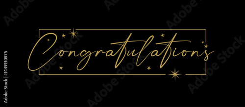Congratulations golden design with frame and stars.