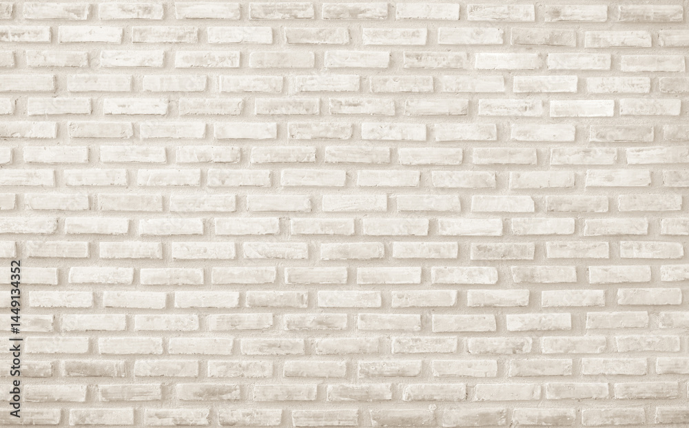 Obraz premium Detail of modern cream brick wall background photo. Brown light brick wall texture background for stone tile block painted in yellow light color wallpaper modern interior and exterior backdrop design.
