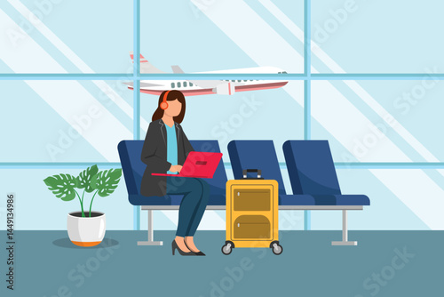 Airport activity Concept. Colored flat vector illustration isolated