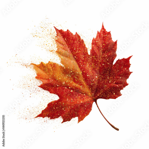 Glittering Autumn Maple Leaf Disintegrating into Dust