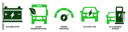 Set of green energy icons vector for eco concepts, renewable power, and sustainable solutions. Ideal for environmental conservation projects, eco education, and clean energy initiatives.
