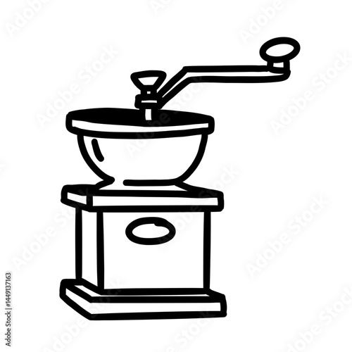 Grinder Coffee Doodle Line for Scrapbook and Coloring Book – Hand Drawn Icon for Planner, Journal, and Coffee Shop Design