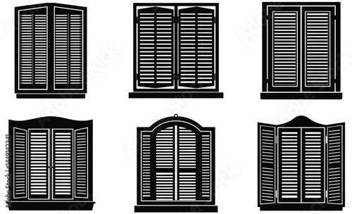 Black Window Silhouette Vector Set – Architectural Frames, Home Exterior, Vintage and Modern Styles