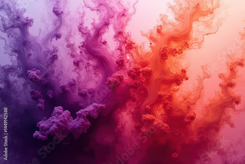 Mesmerizing Ink in Water Photography: Swirling Violet and Pale Orange Patterns