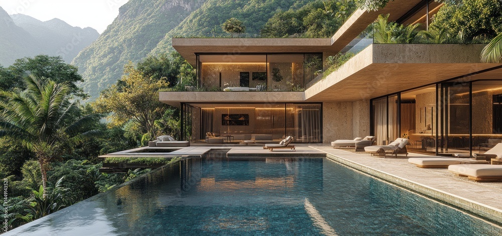 Fototapeta premium Luxury Villa nestled in Lush Tropical Mountains