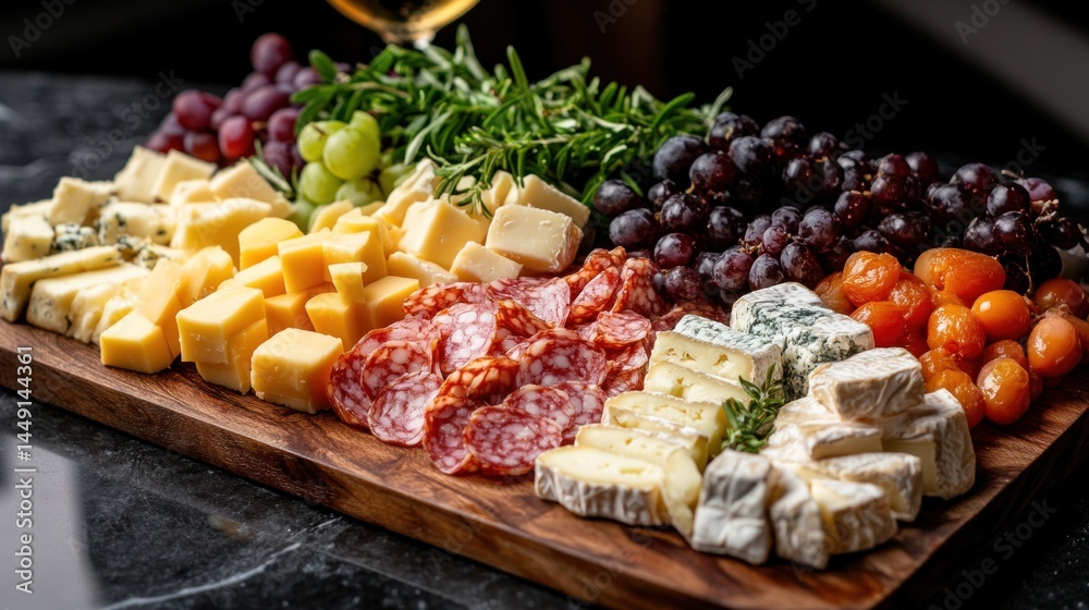 Assorted cheese and cured meats platter with grapes and fruit Assorted cheese and cured meats platter with grapes and fruit