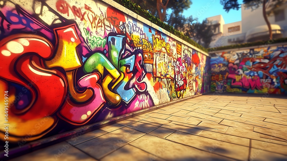 Fototapeta premium Colorful graffiti wall urban scene
