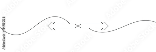 Continuous one line drawing of arrow pointing left and right. Black thin line of two directions arrow icon isolated on white background. EPS vector illustration for banner, template ,web, app, poster.