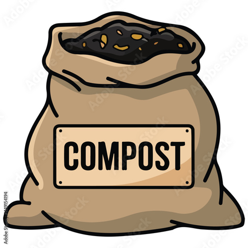 Burlap sack filled with soil isolated vector illustration on white background