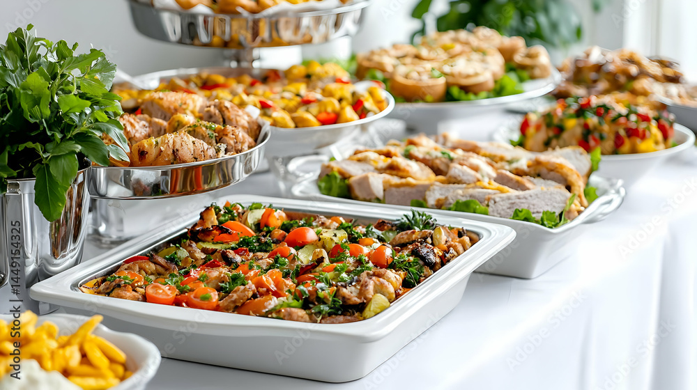 Elegant Buffet Table Set With Assorted Dishes Elegant Buffet Table Set With Assorted Dishes