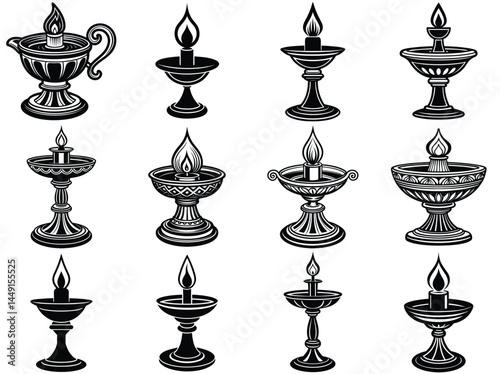 Kinara candle holder silhouette vector illustration isolated on white background.