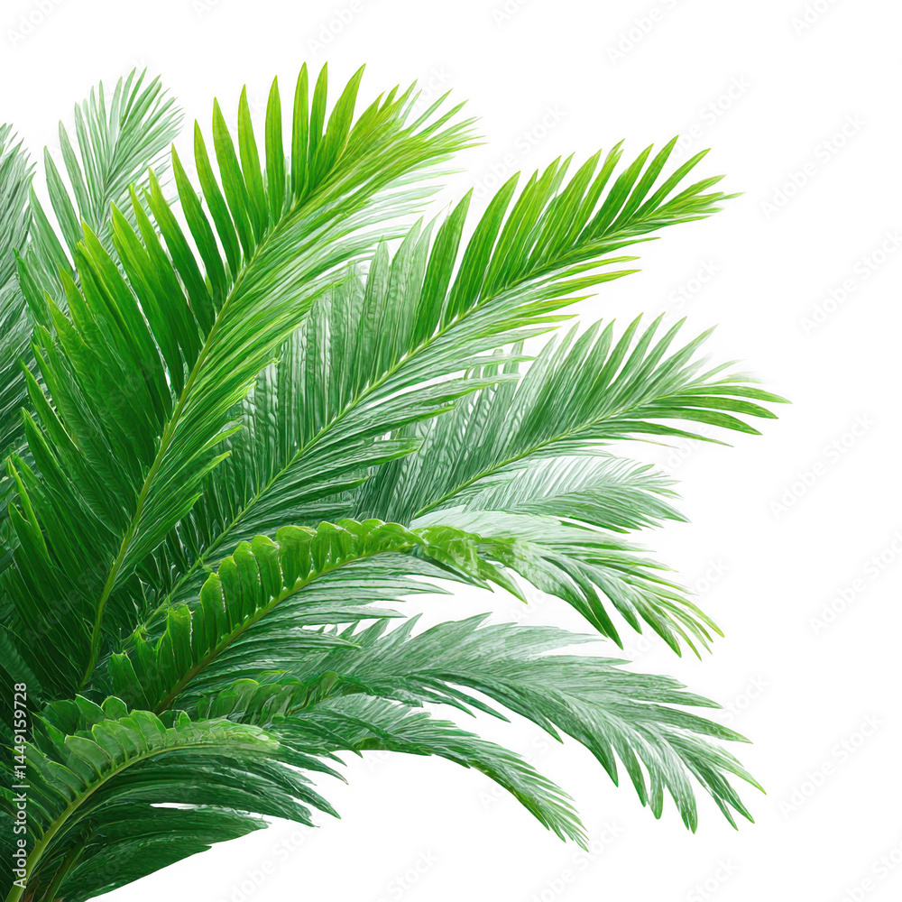 Fototapeta premium Green palm fronds close up on transparent background