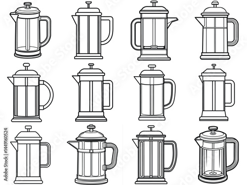 French press icon outline vector illustration isolated on white background.