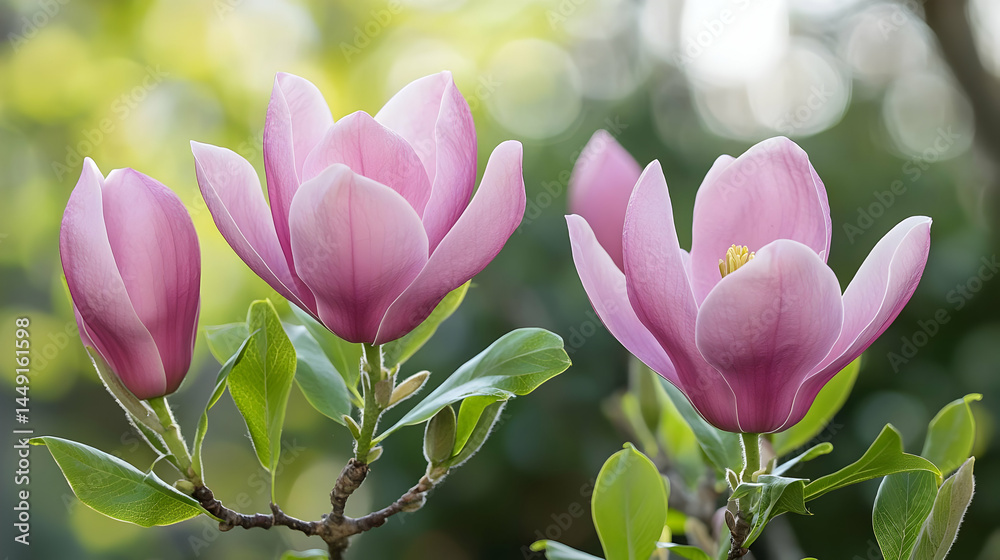 Fototapeta premium Closeup Of Pink Magnolia Flowers In Springtime