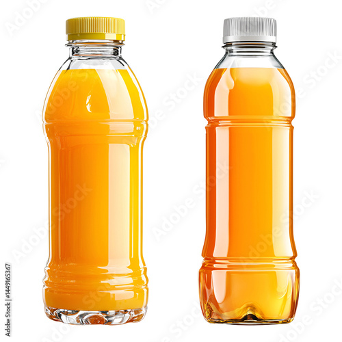 Plastic bottle of orange juice isolated on transparent background
