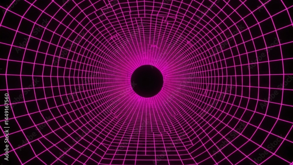 Fototapeta premium Neon pink aesthetic wallpaper, pink laptop wallpaper, pink background – Retro-Futuristic Pink Grid Tunnel with Neon Glow, Clean 4K Background