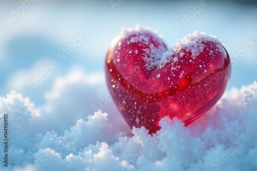 Close-up of frozen heart with ice crystals on white background, cold, winter, chilliness