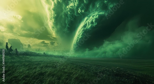 A dramatic,  green,  storm
