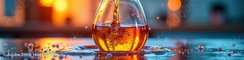 Close-up of oil and water swirling in glass bottle, divergent, blending