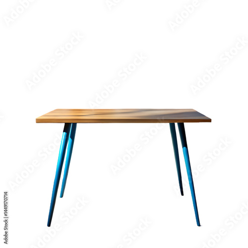 Modern Wooden Desk with Blue Metal Legs